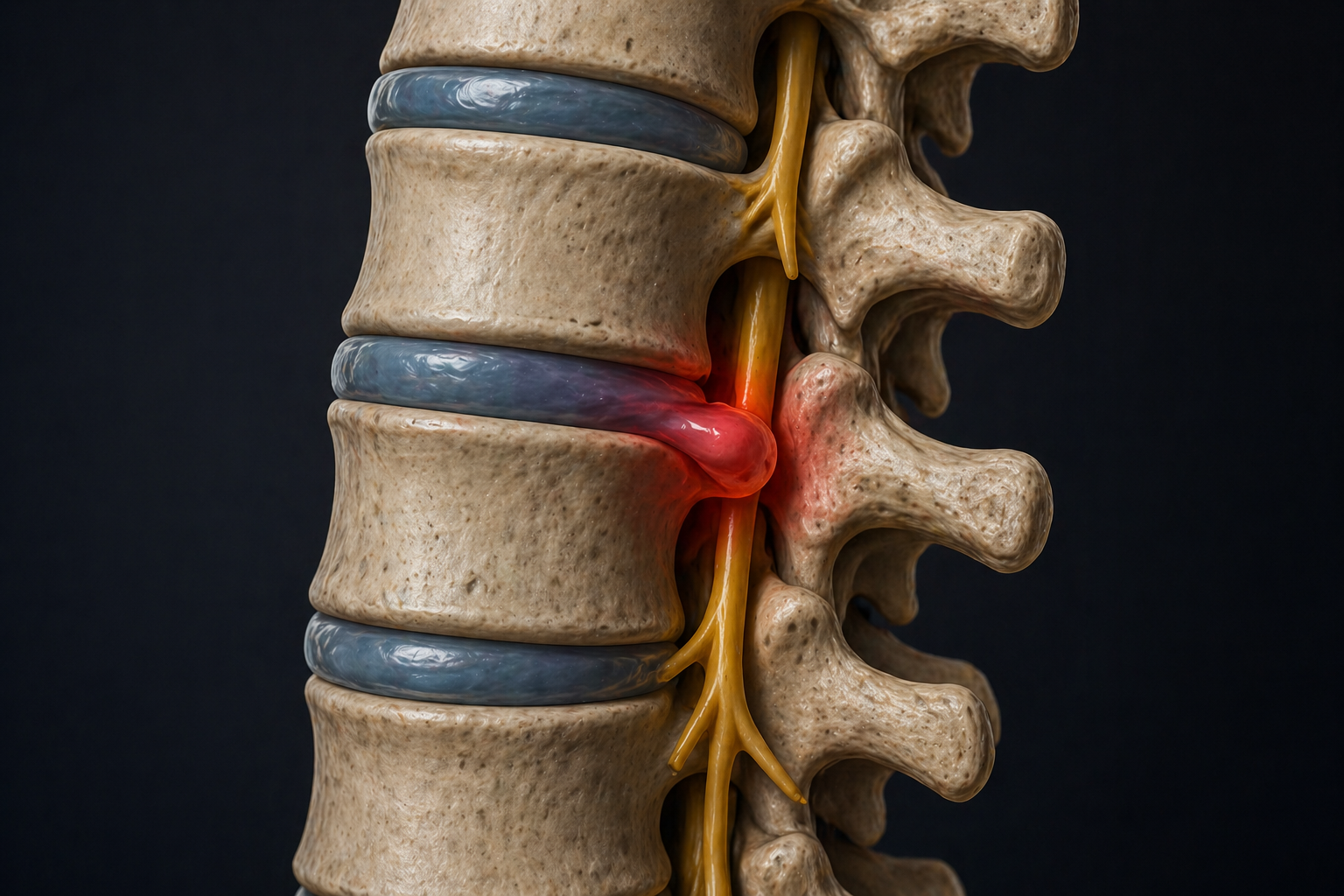 Ilustración de hernia discal en la columna